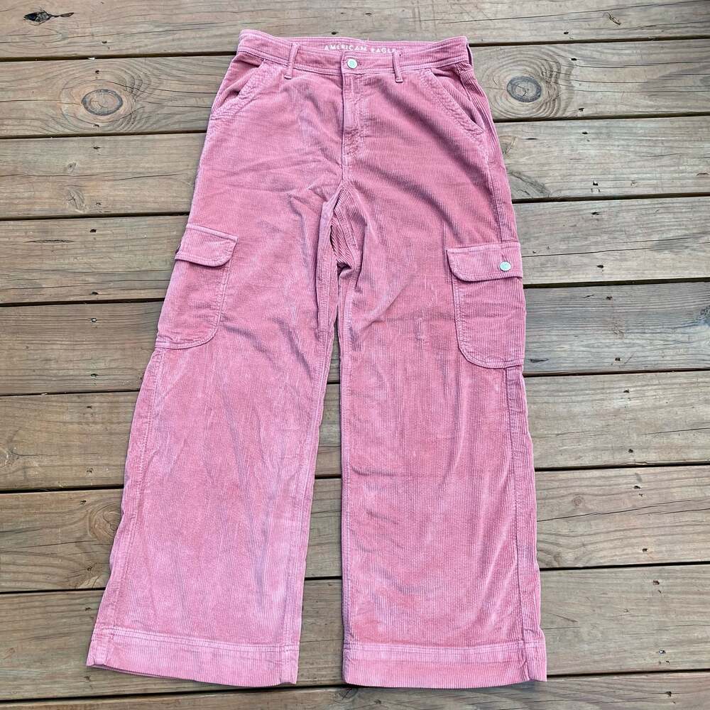American Eagle Super High-Rise Baggy Wide Leg Corduroy Cargo Pants 8 Short